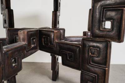 Robert Kuo Contemporary Repouss Hexagonal Table in Antiqued Copper by Robert Kuo