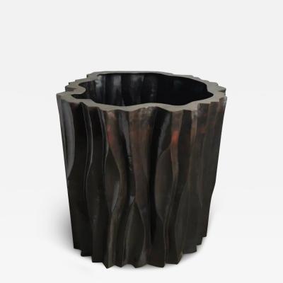 Robert Kuo Contemporary Repouss Large Tree Trunk Pot in Dark Antique Copper by Robert Kuo