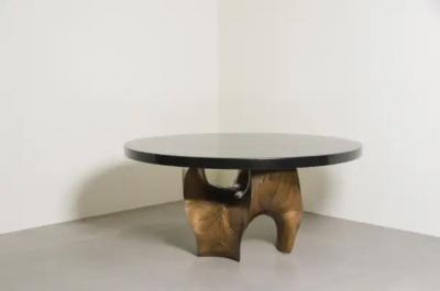 Robert Kuo Contemporary Repouss Lotus Leaf Shape Table Base in Brass by Robert Kuo