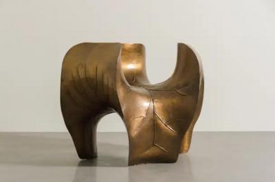 Robert Kuo Contemporary Repouss Lotus Leaf Shape Table Base in Brass by Robert Kuo