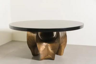 Robert Kuo Contemporary Repouss Lotus Leaf Shape Table Base in Brass by Robert Kuo