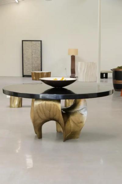 Robert Kuo Contemporary Repouss Lotus Leaf Shape Table Base in Brass by Robert Kuo