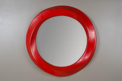 Robert Kuo Contemporary Repouss Red Lacquer San Hu Mirror by Robert Kuo