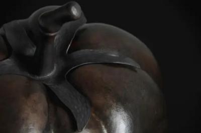 Robert Kuo Contemporary Repousse Tomato Sculpture in Dark Antique Copper by Robert Kuo