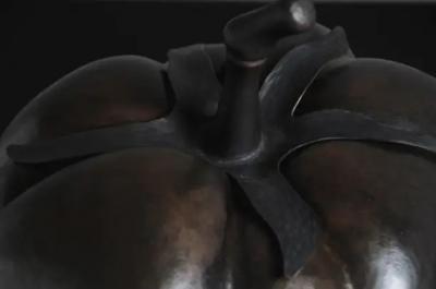Robert Kuo Contemporary Repousse Tomato Sculpture in Dark Antique Copper by Robert Kuo