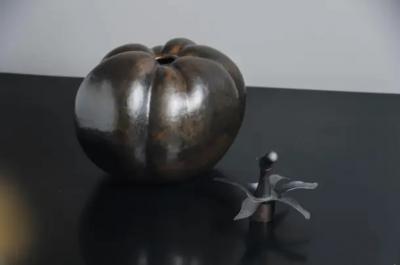 Robert Kuo Contemporary Repousse Tomato Sculpture in Dark Antique Copper by Robert Kuo