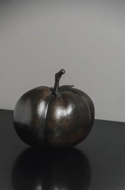 Robert Kuo Contemporary Repousse Tomato Sculpture in Dark Antique Copper by Robert Kuo
