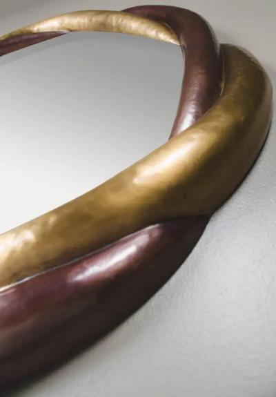 Robert Kuo Contemporary Repousse Trinity Mirror in Brass and Copper by Robert Kuo