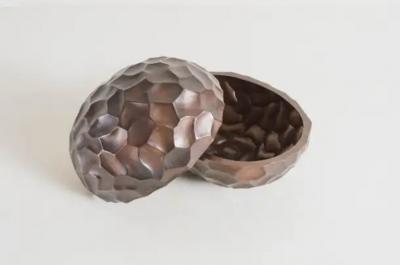 Robert Kuo Contemporary Rocco Egg Box in Antique Copper by Robert Kuo Limited Edition