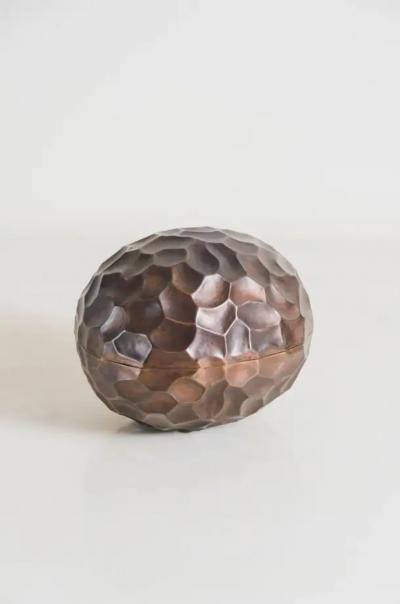 Robert Kuo Contemporary Rocco Egg Box in Antique Copper by Robert Kuo Limited Edition
