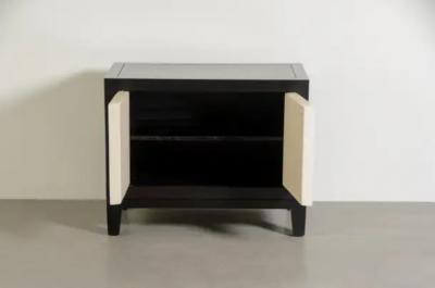 Robert Kuo Contemporary Rocco Small Short Cabinet in Cream Lacquer by Robert Kuo