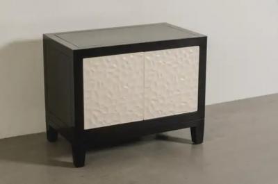 Robert Kuo Contemporary Rocco Small Short Cabinet in Cream Lacquer by Robert Kuo