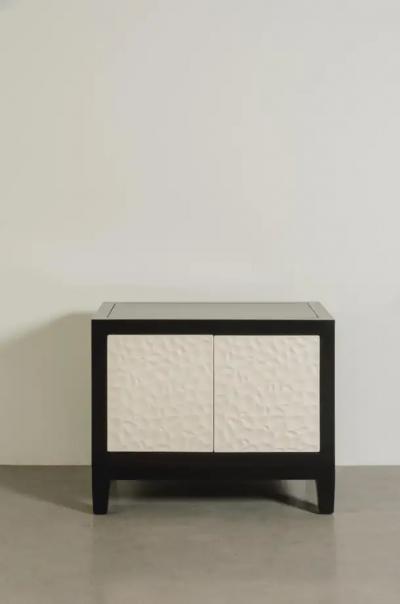 Robert Kuo Contemporary Rocco Small Short Cabinet in Cream Lacquer by Robert Kuo