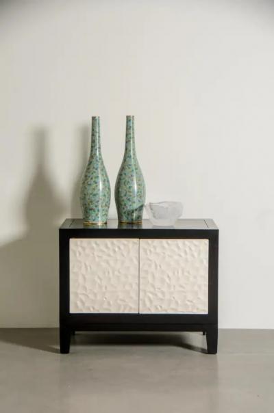 Robert Kuo Contemporary Rocco Small Short Cabinet in Cream Lacquer by Robert Kuo