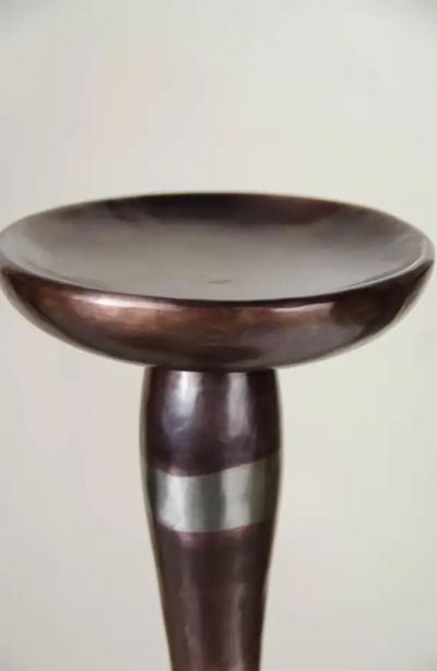 Robert Kuo Contemporary Serpentine Candlestand in Copper White Bronze by Robert Kuo
