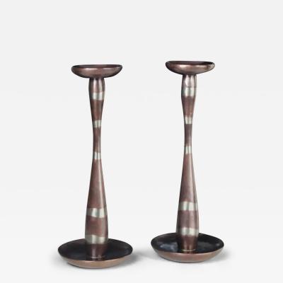 Robert Kuo Contemporary Serpentine Candlestand in Copper White Bronze by Robert Kuo