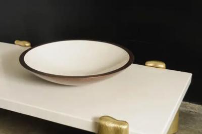 Robert Kuo Contemporary Shallow Bowl in Cream Lacquer and Copper by Robert Kuo