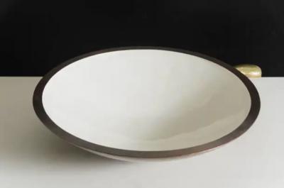 Robert Kuo Contemporary Shallow Bowl in Cream Lacquer and Copper by Robert Kuo