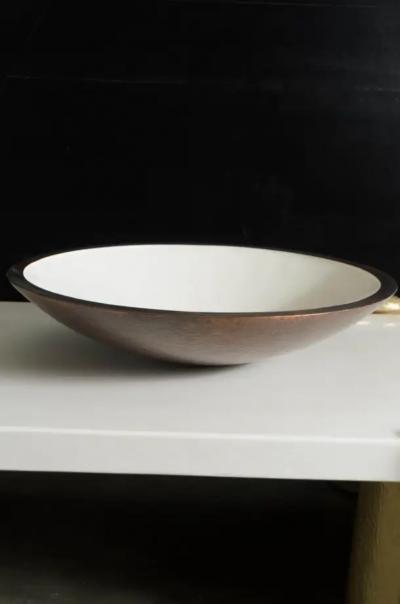 Robert Kuo Contemporary Shallow Bowl in Cream Lacquer and Copper by Robert Kuo