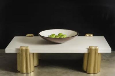 Robert Kuo Contemporary Shallow Bowl in Cream Lacquer and Copper by Robert Kuo