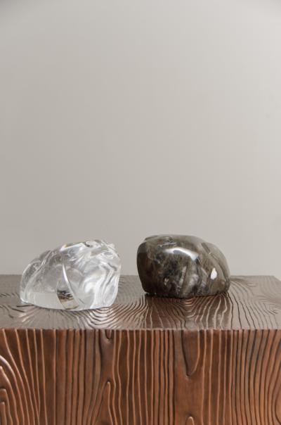 Robert Kuo Contemporary Shang Design Carved Frog Sculpture in Crystal by Robert Kuo