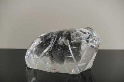 Robert Kuo Contemporary Shang Design Carved Frog Sculpture in Crystal by Robert Kuo