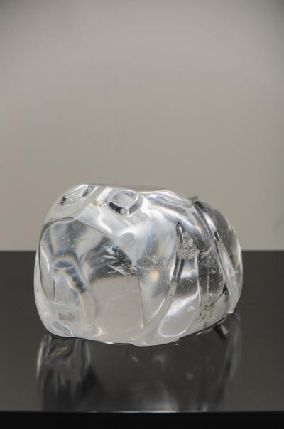 Robert Kuo Contemporary Shang Design Carved Frog Sculpture in Crystal by Robert Kuo