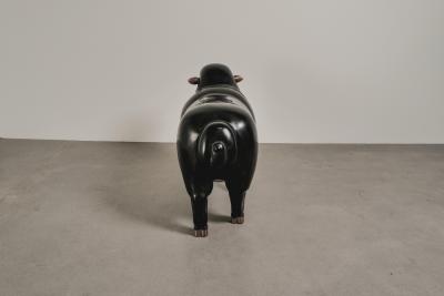 Robert Kuo Contemporary Sheep Sculpture Female in Black Lacquer and Copper by Robert Kuo