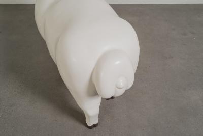 Robert Kuo Contemporary Sheep Sculpture Female in Cream lacquer and Copper by Robert Kuo