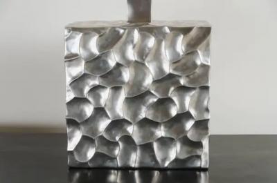Robert Kuo Contemporary Silver Plated Rocco Cube Table Lamp by Robert Kuo Limited Edition