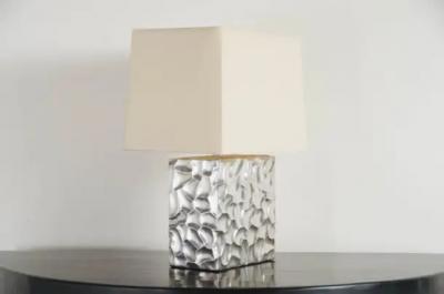 Robert Kuo Contemporary Silver Plated Rocco Cube Table Lamp by Robert Kuo Limited Edition
