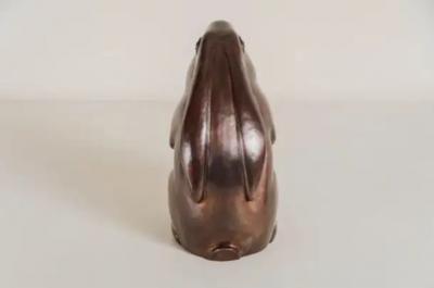 Robert Kuo Contemporary Sitting Rabbit Sculpture in Antique Copper by Robert Kuo