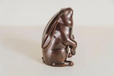 Robert Kuo Contemporary Sitting Rabbit Sculpture in Antique Copper by Robert Kuo