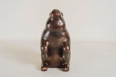 Robert Kuo Contemporary Sitting Rabbit Sculpture in Antique Copper by Robert Kuo