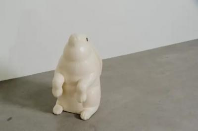Robert Kuo Contemporary Sitting Rabbit Sculpture in Cream Lacquer by Robert Kuo