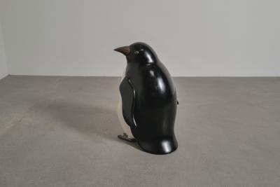 Robert Kuo Contemporary Small Penguin in Black and Cream Lacquer by Robert Kuo Limited