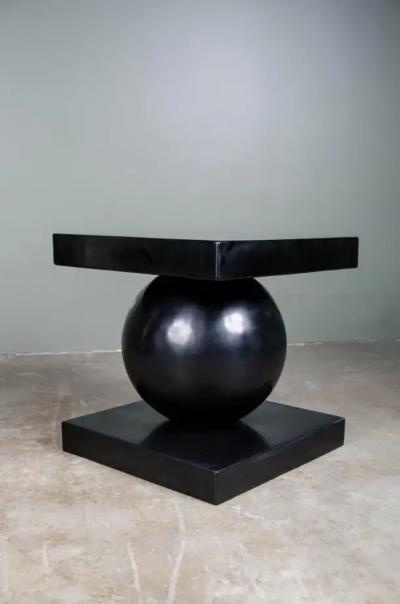 Robert Kuo Contemporary Sphere Table w Square Top in Black Lacquer by Robert Kuo Limited