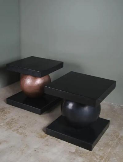Robert Kuo Contemporary Sphere Table w Square Top in Black Lacquer by Robert Kuo Limited