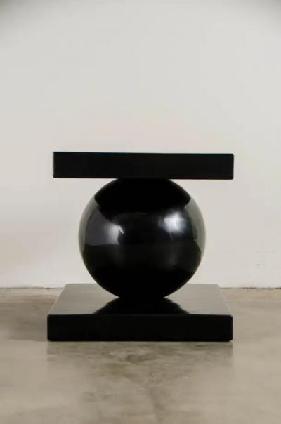 Robert Kuo Contemporary Sphere Table w Square Top in Black Lacquer by Robert Kuo Limited