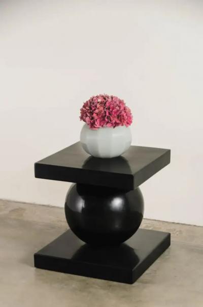 Robert Kuo Contemporary Sphere Table w Square Top in Black Lacquer by Robert Kuo Limited
