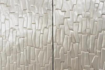 Robert Kuo Contemporary Tall Kuai Cabinet in White Bronze by Robert Kuo Limited Edition