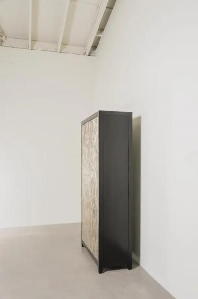 Robert Kuo Contemporary Tall Kuai Cabinet in White Bronze by Robert Kuo Limited Edition
