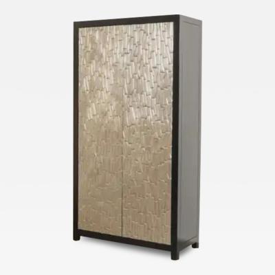 Robert Kuo Contemporary Tall Kuai Cabinet in White Bronze by Robert Kuo Limited Edition