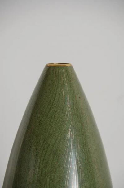Robert Kuo Contemporary Tear Drop Verde Grass Design Cloisonn Vase by Robert Kuo