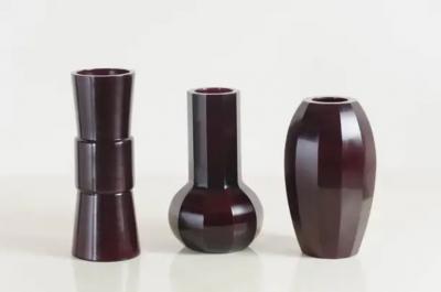 Robert Kuo Contemporary Ten Facet Peking Glass Vase in Red Bean by Robert Kuo