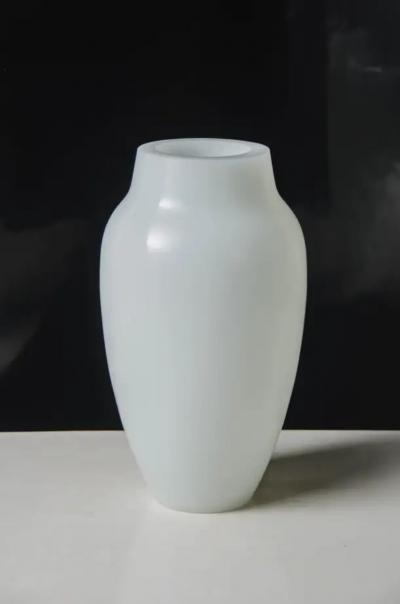 Robert Kuo Contemporary Urn Shape Vase in Bai Jade Peking Glass by Robert Kuo