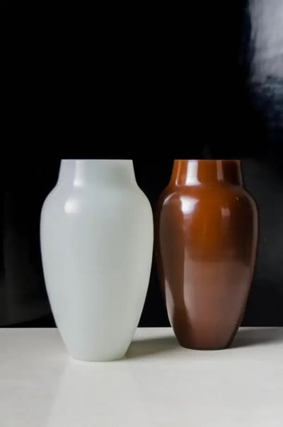 Robert Kuo Contemporary Urn Shape Vase in Bai Jade Peking Glass by Robert Kuo