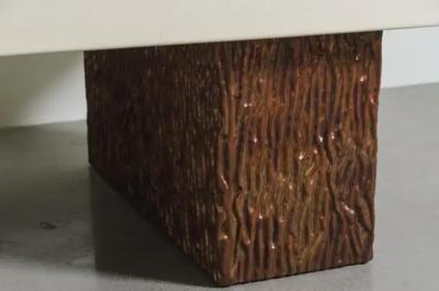 Robert Kuo Copper Coral Design Base w Cream Lacquer Top Cocktail Table by Robert Kuo