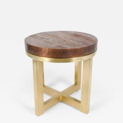 Robert Kuo Copper Wood Grain Top with Brass Base Side Table by Rober Kuo Limited Edition