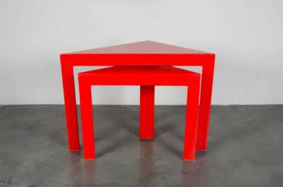 Robert Kuo Corner Nesting Table Red Lacquer by Robert Kuo Set of 2 Limited Edition